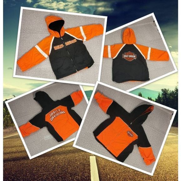 Harley-Davidson Reversible Kids Hooded Jacket Youth Size Medium Full-Zip Pockets